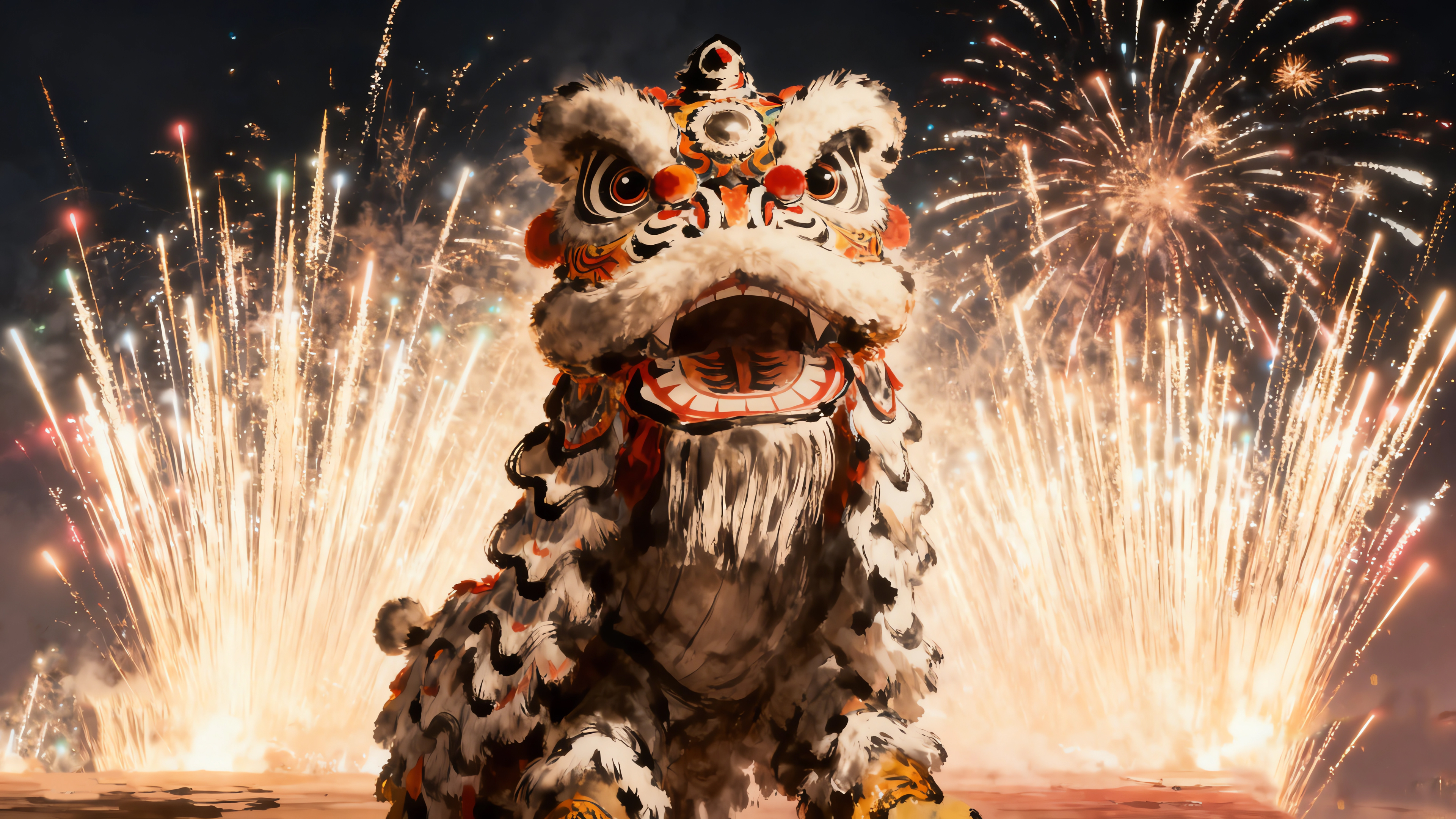 2026新年 烟花 舞狮 喜