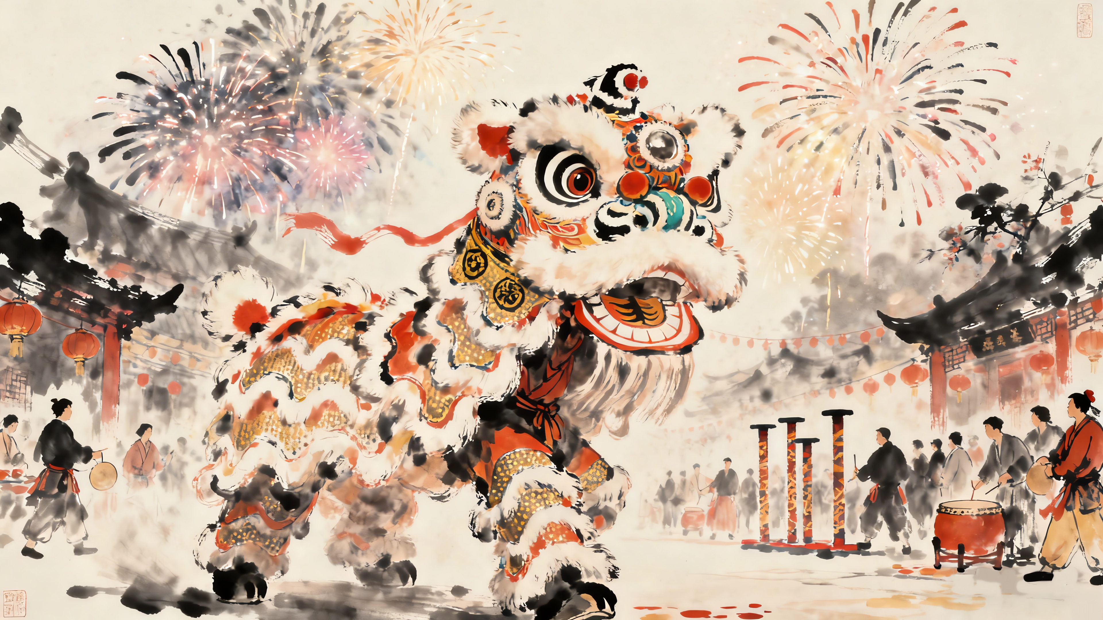 2026新年 舞狮 烟花 热