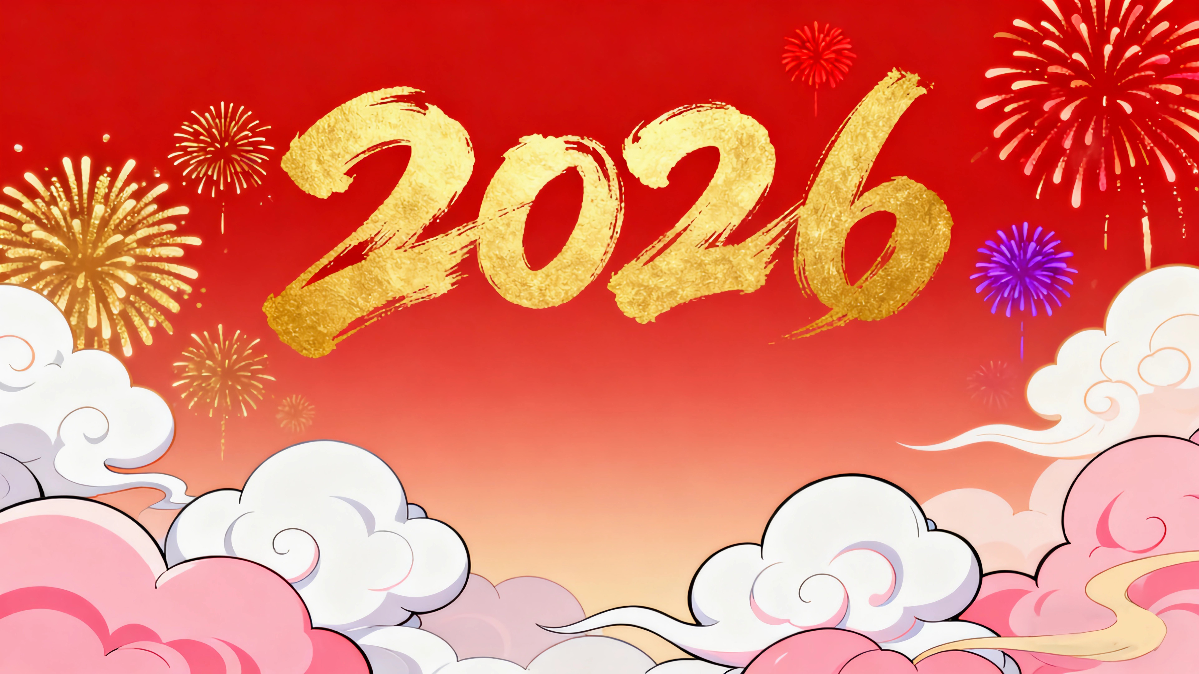 2026金色字体 祥云 烟花