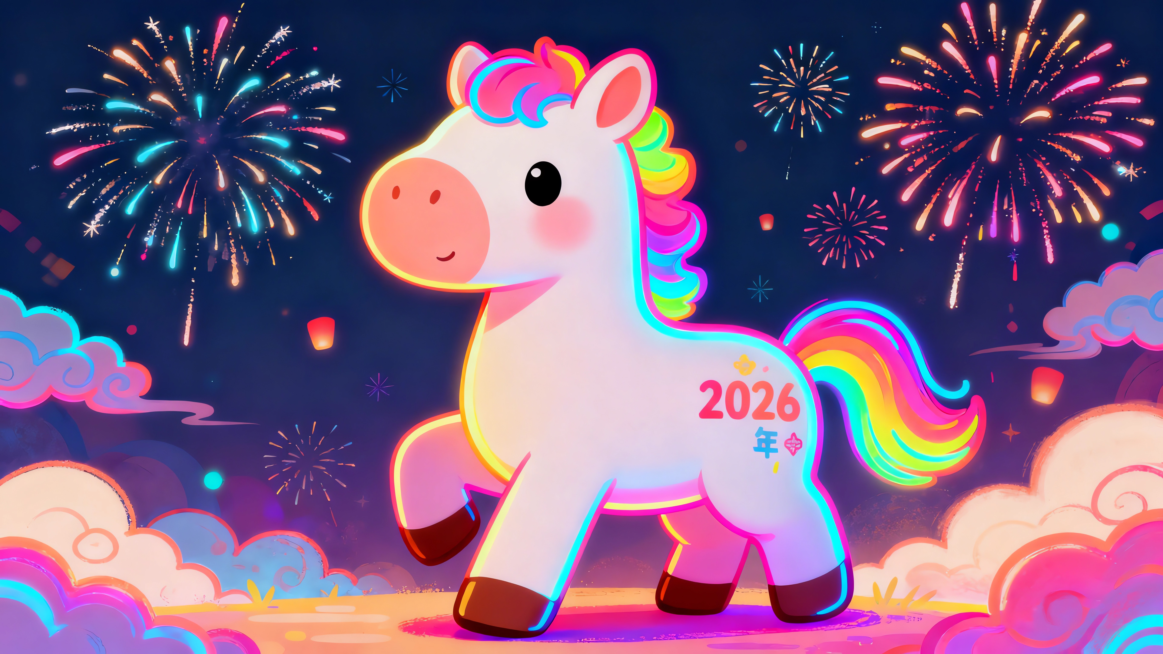 2026马年 可爱彩色小马
