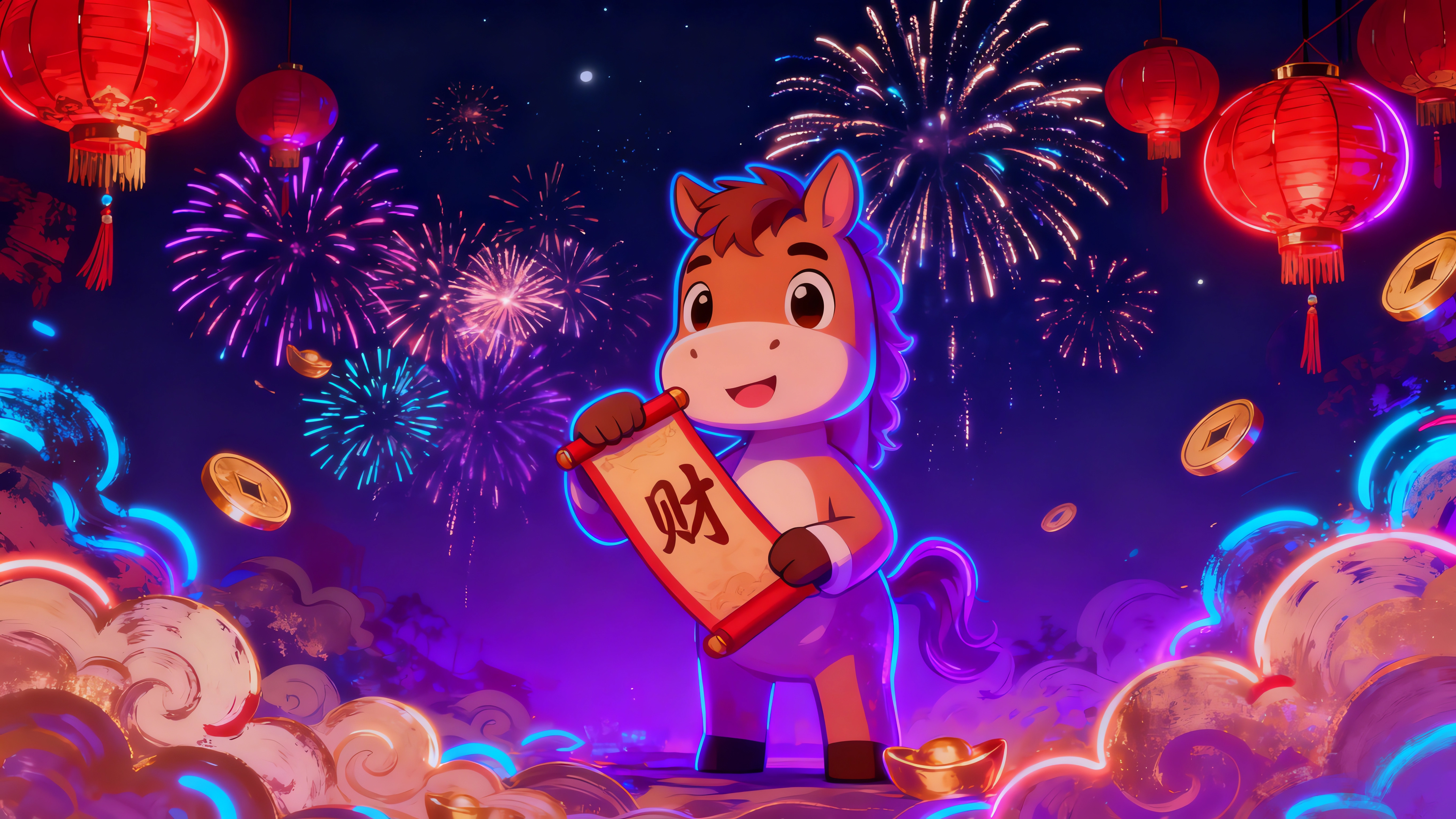 2026马年 夜晚 喜庆烟花