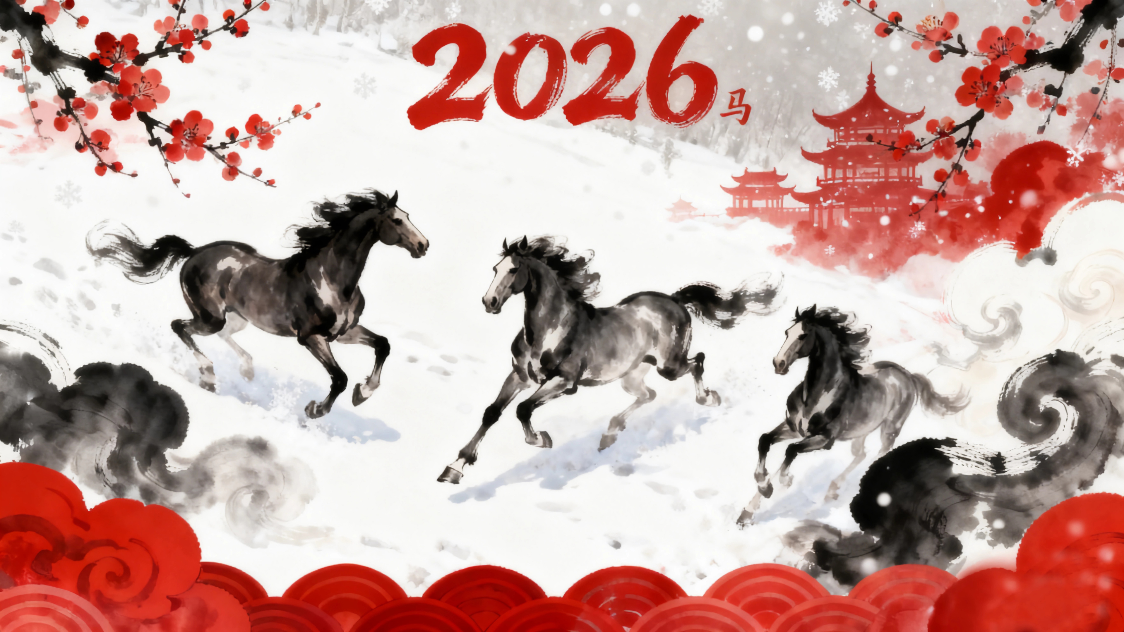 2026马年图片 水墨画 梅