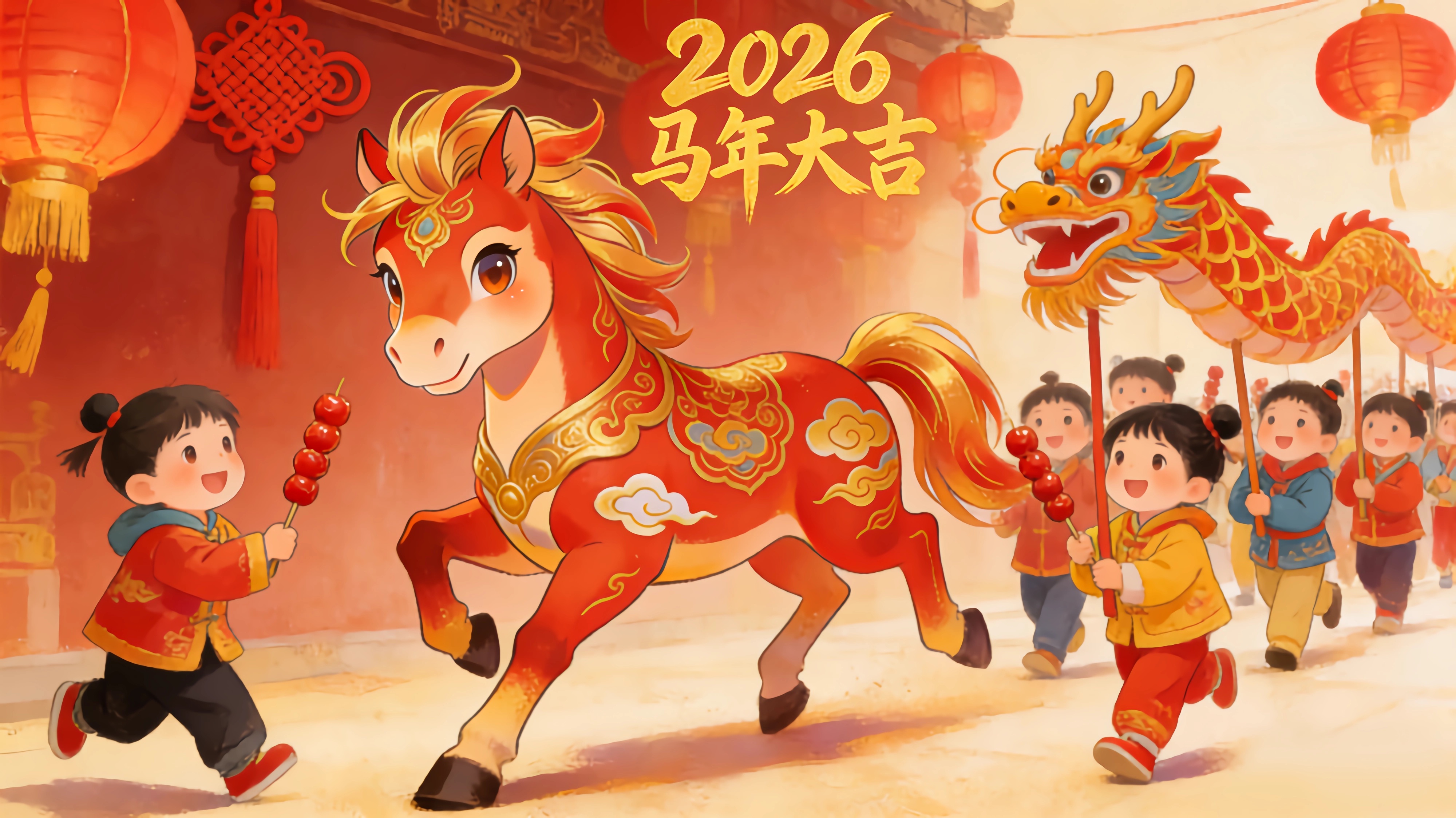 2026马年大吉 灯笼 小孩