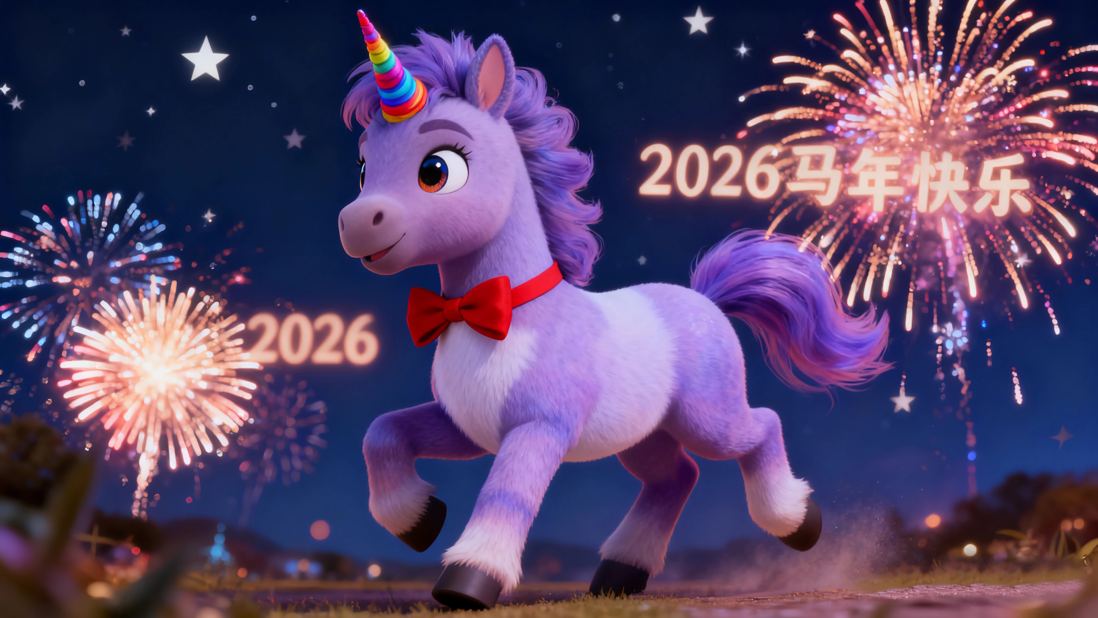 2026马年快乐 紫色小马