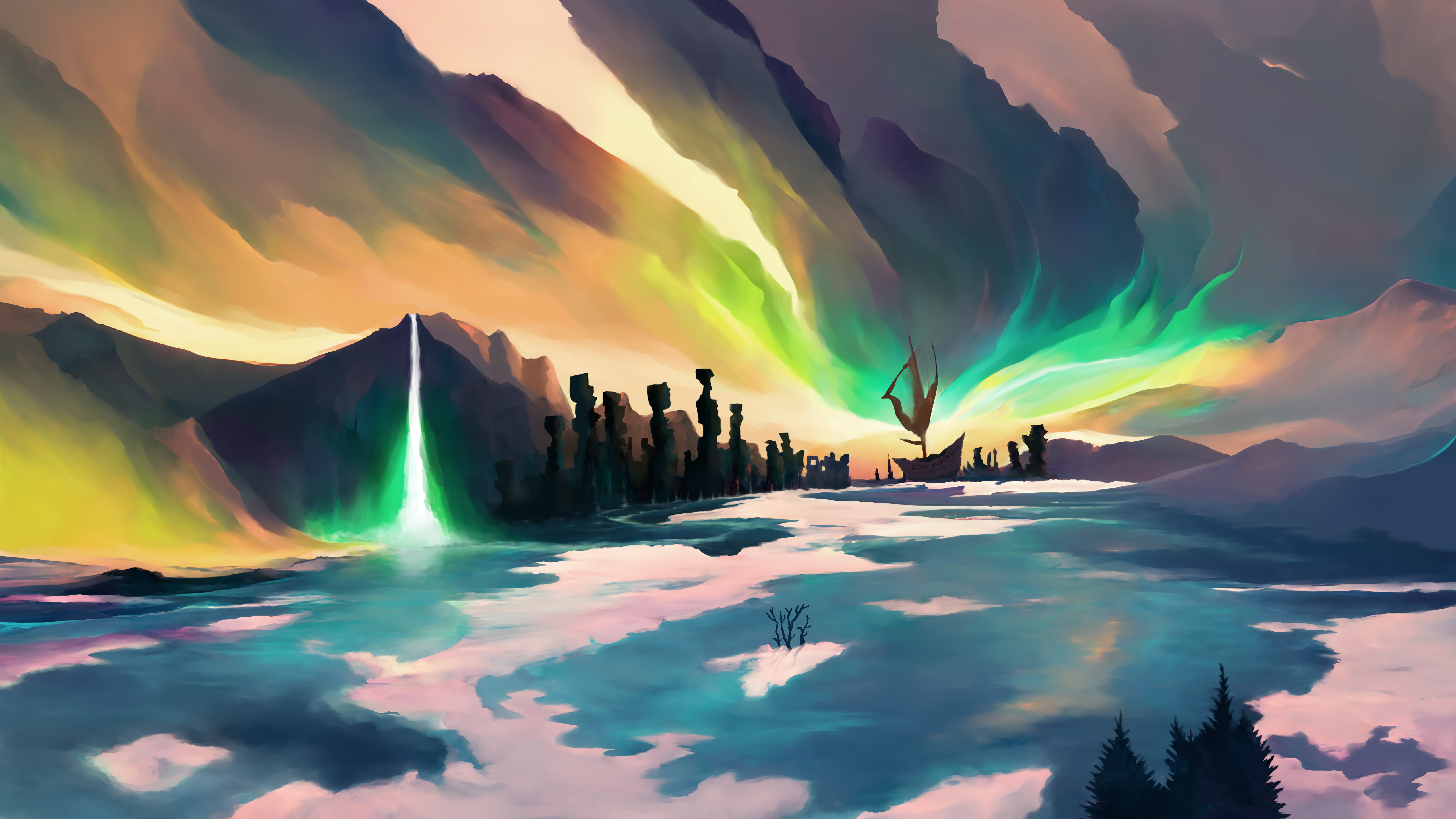 极光风景 创意设计河流