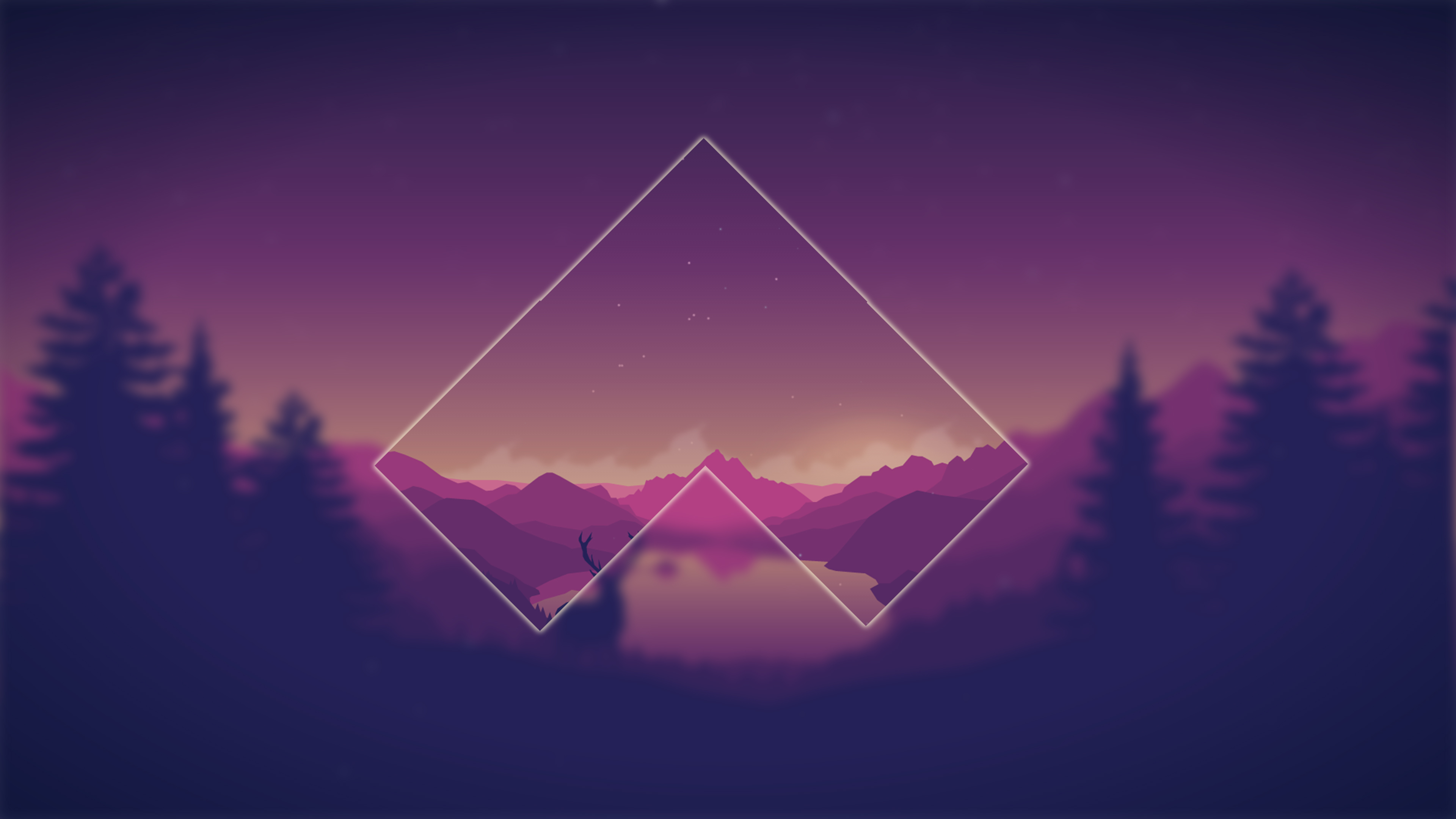 极简主义,山,鹿,简约风景4k壁纸