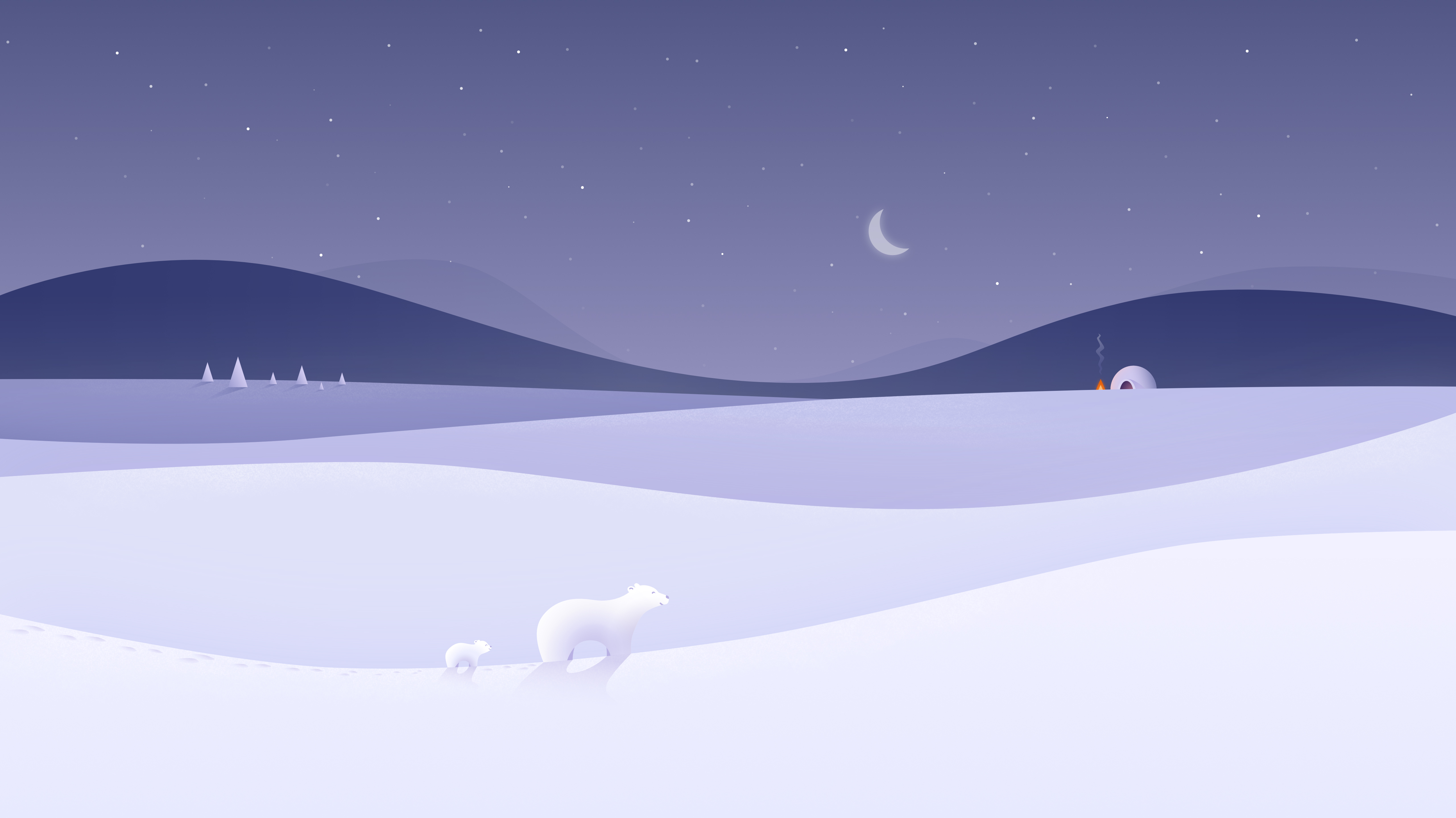 简约冬天风景 小熊 夜晚
