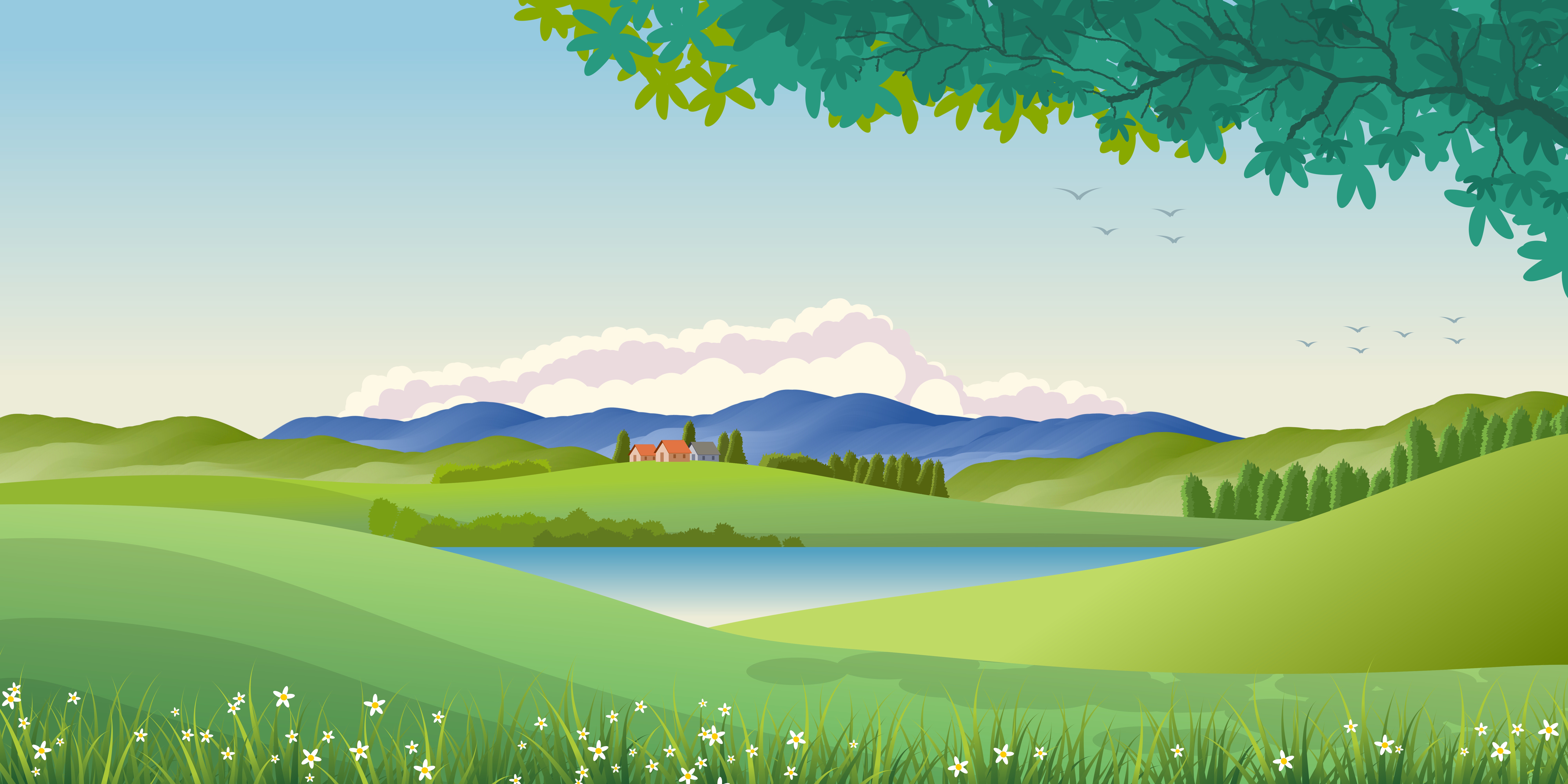 简约插图 背景 自然 山