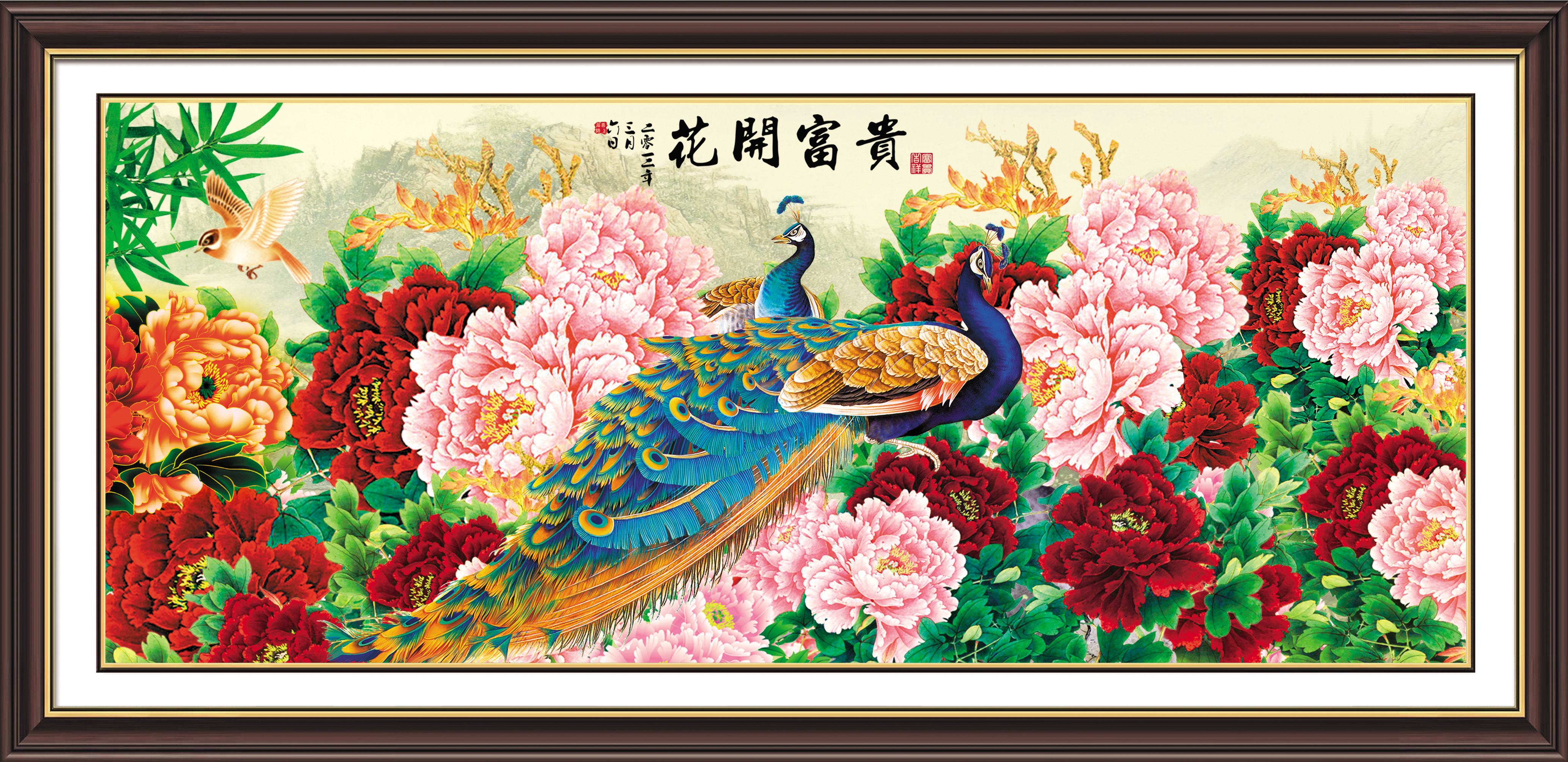 花开富贵画框4K背景图片