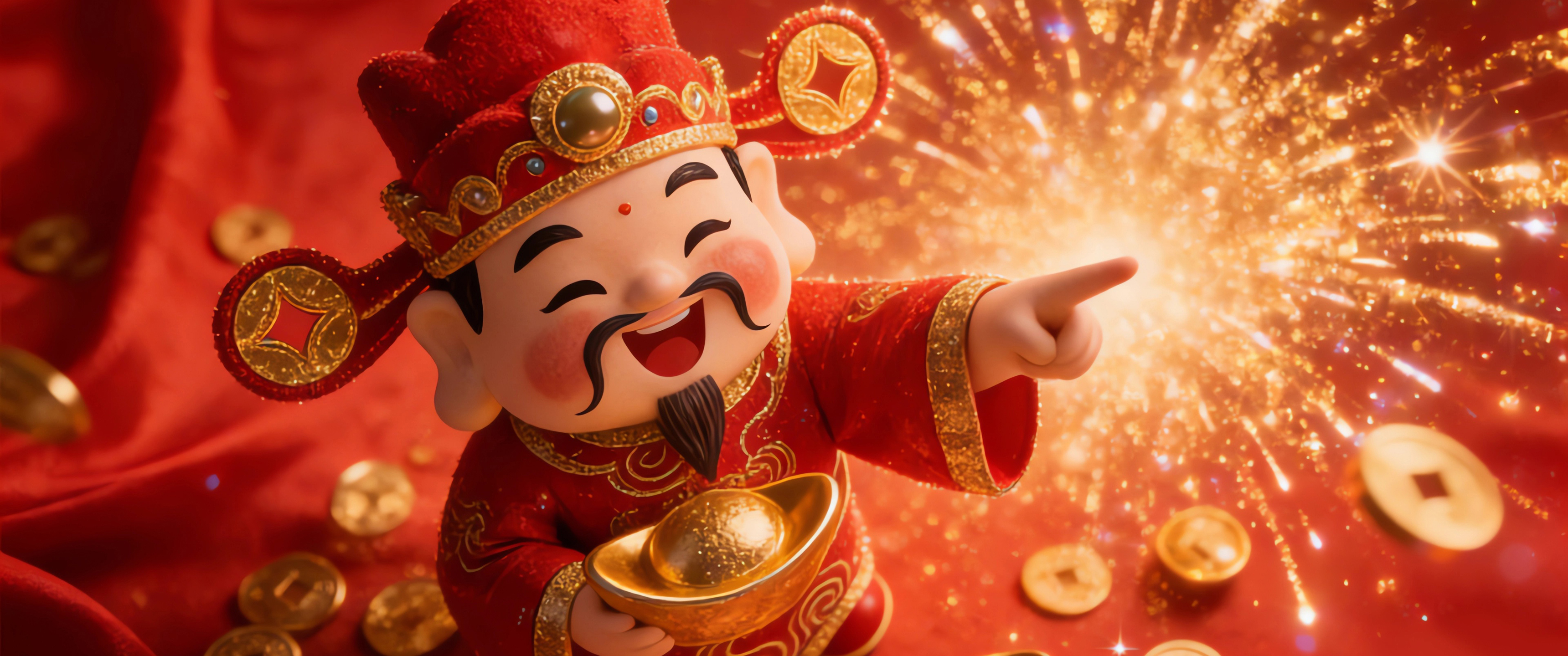 财神 元宝 喜庆背景 烟