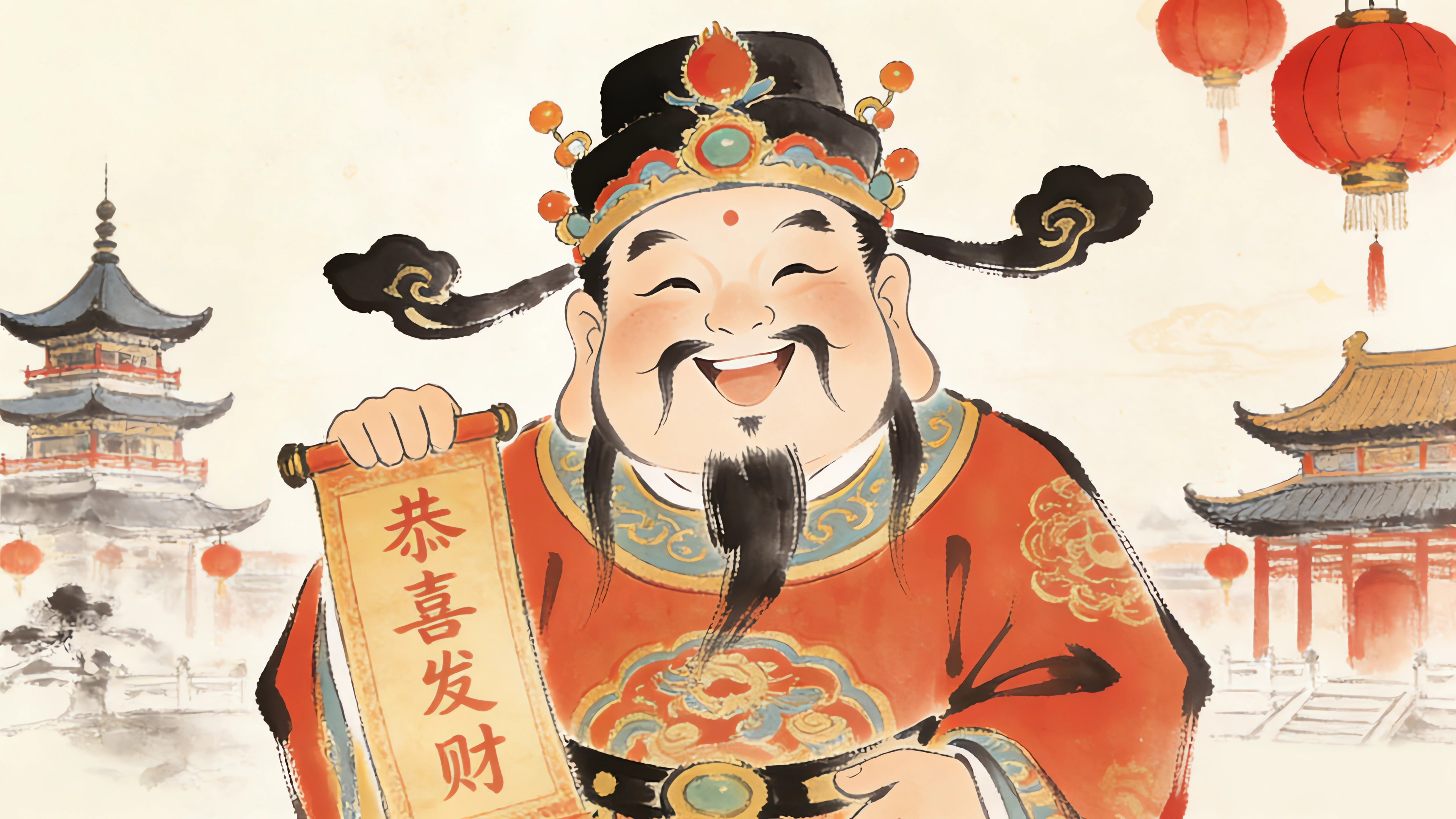 财神 恭喜发财 水墨风 4