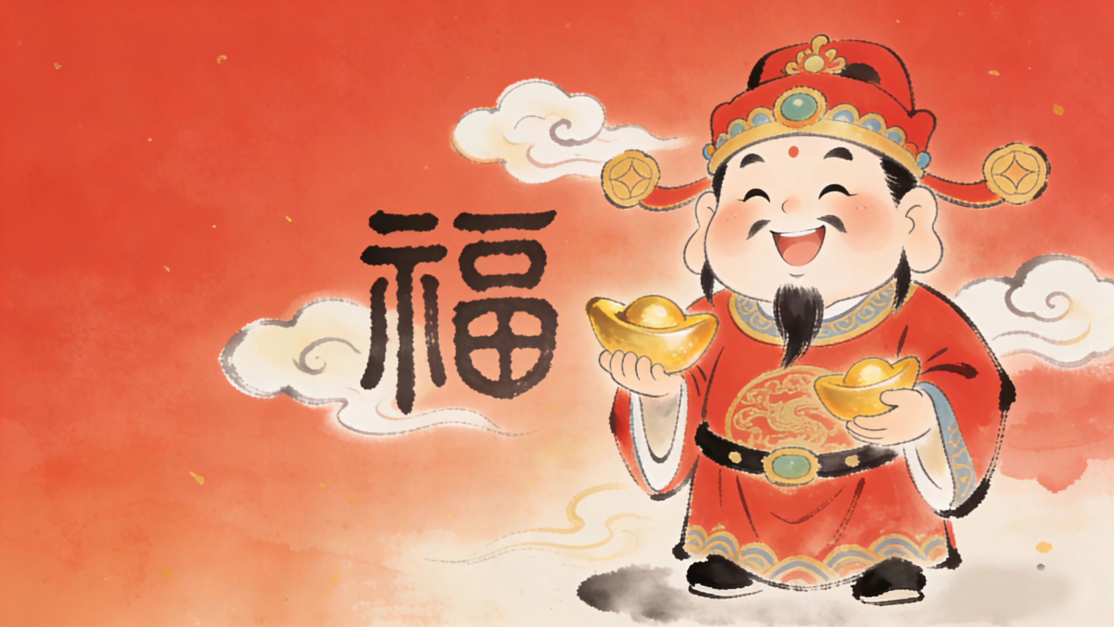 财神 元宝 福字 红色背