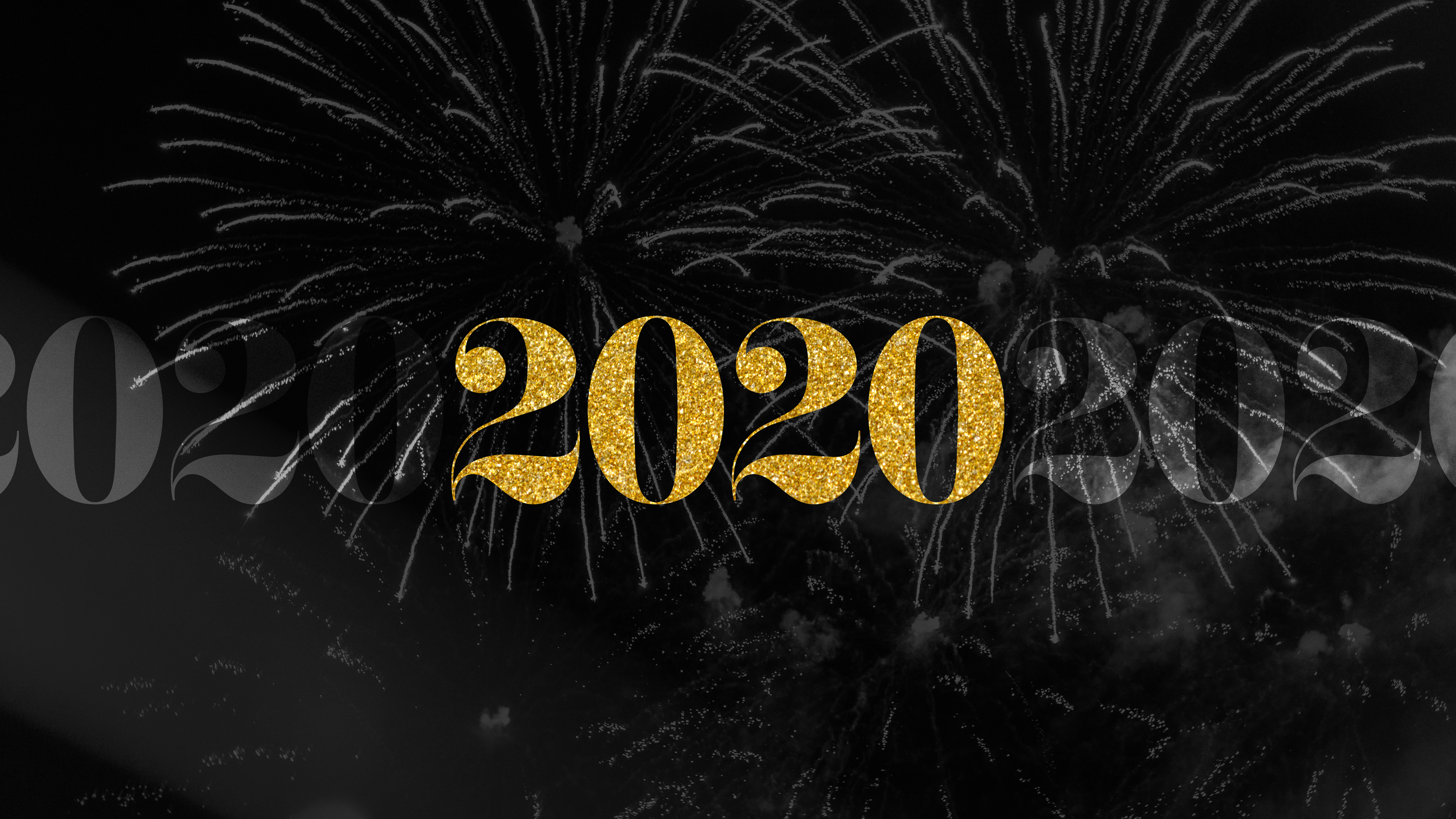 金色2020新年快乐黑色背