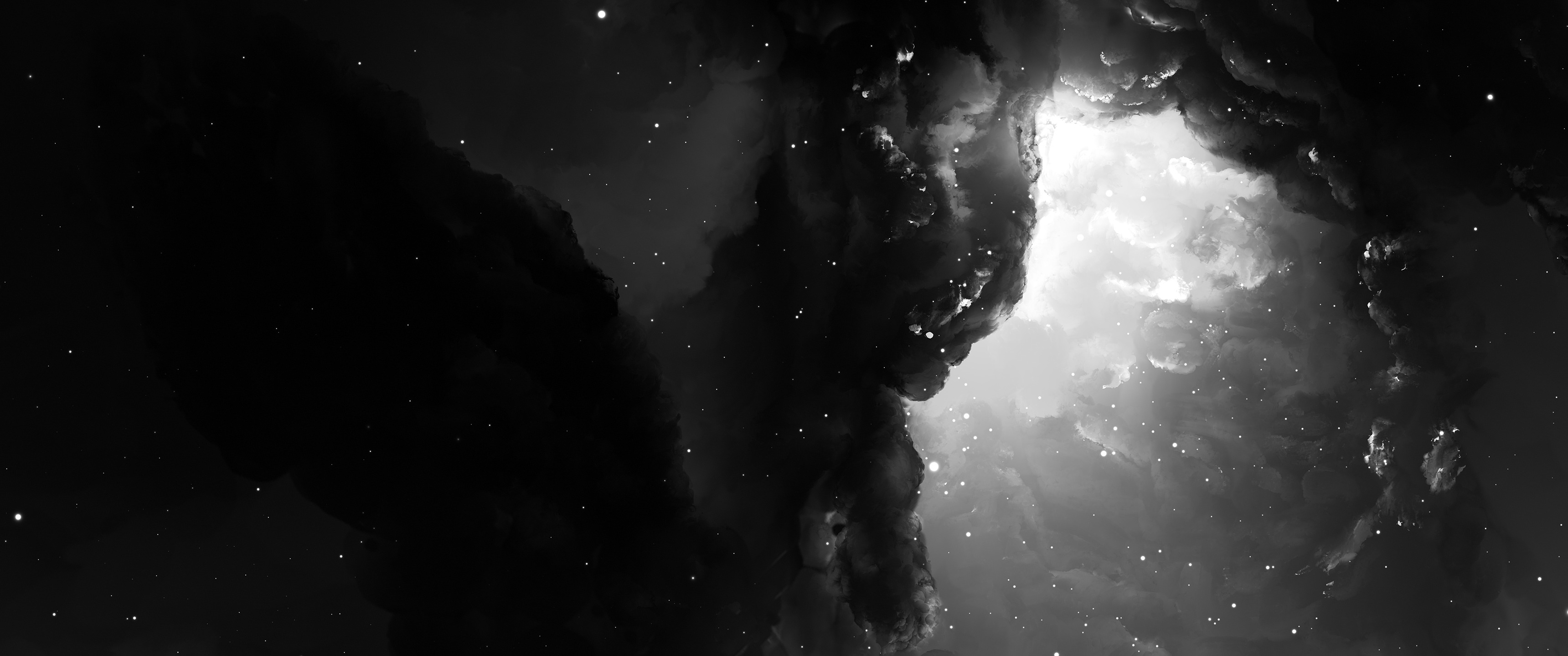 黑白色的云星空3440x144