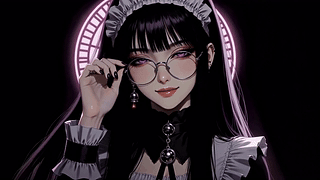 紫眸黑长直女仆少女