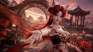 红发狐耳少女落日游园