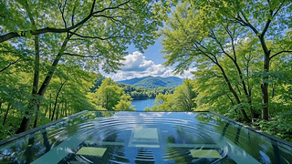 林间泳池望青湖