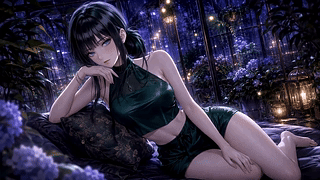雨夜花房黑发少女