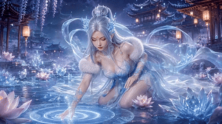 冰蓝仙姬月夜池边弄影