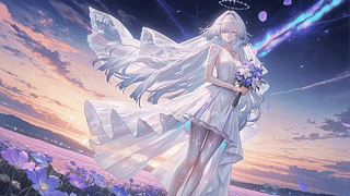 花海晨昏中的白纱少女