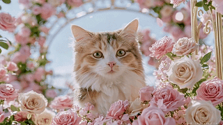玫瑰丛中的软萌小猫咪