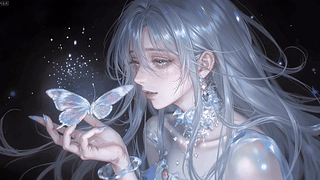 银发少女与琉璃蝶