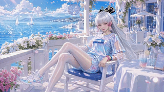 海边度假银发少女
