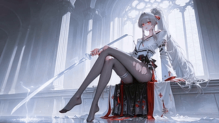 大厅持剑银发少女