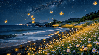 夏夜海岸荧光花境