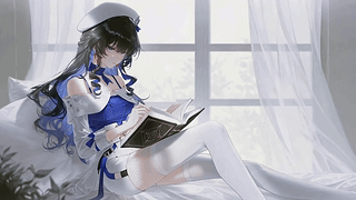 窗边静读的蓝白少女