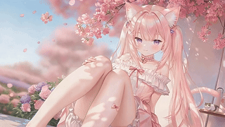 樱花下的粉发猫耳少女