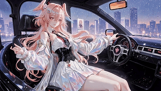 雨天车内粉发少女