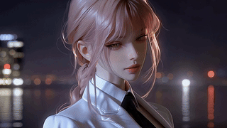 夜色水岸浅发少女