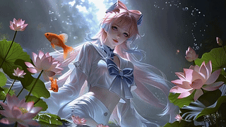 荷塘粉发少女