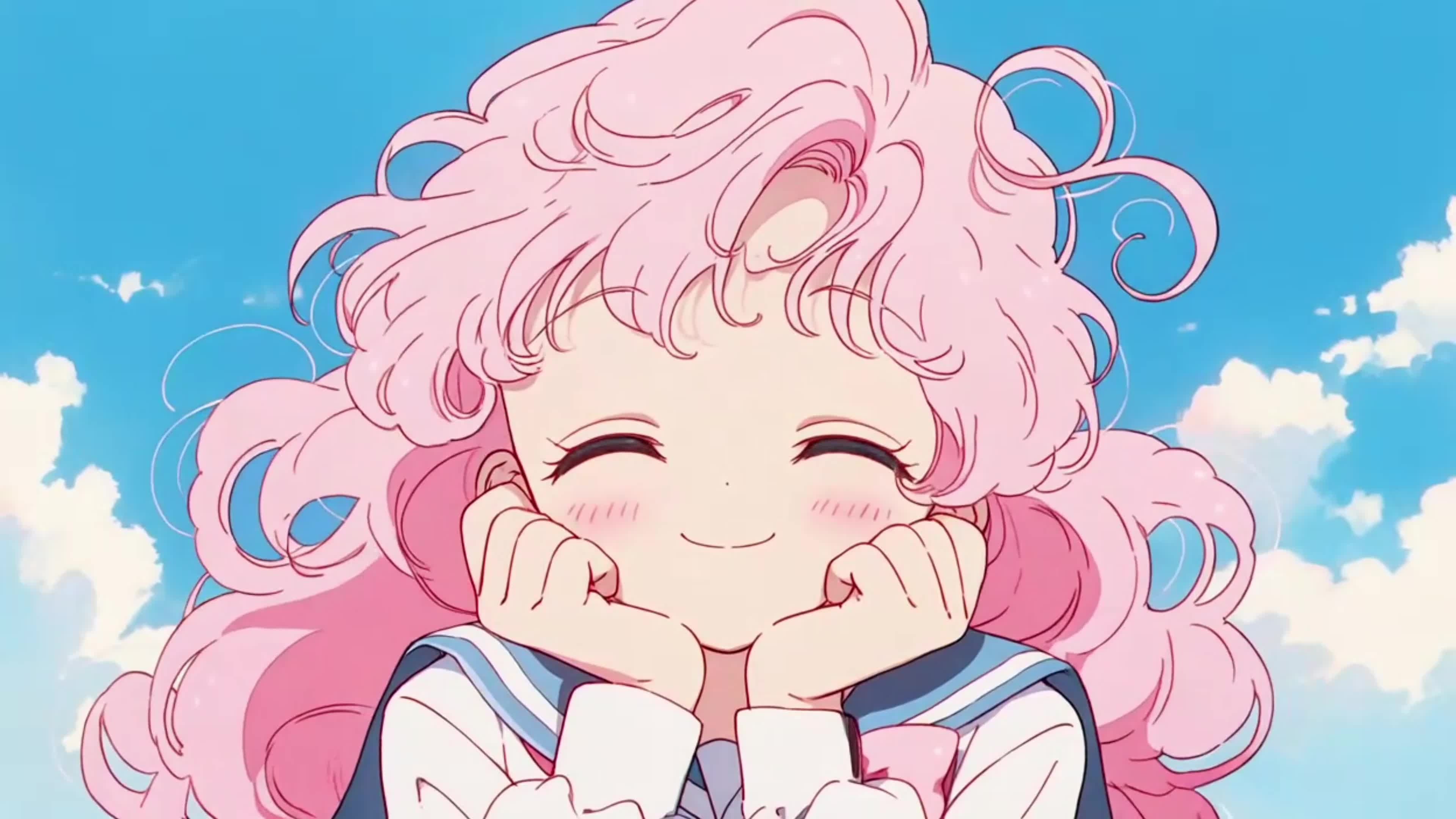 托腮动漫插画女孩