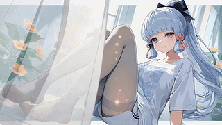 窗边休闲蓝发少女