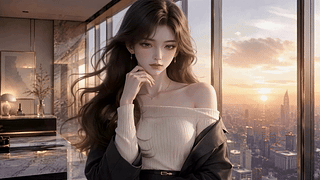 落日窗边氛围感少女