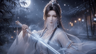 月夜持剑白衣侠女
