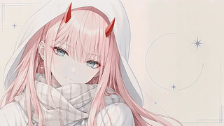 冬日粉发红角少女