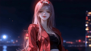 粉发红衣甜酷少女