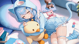蓝发软萌居家少女