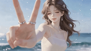 海边比耶清新少女