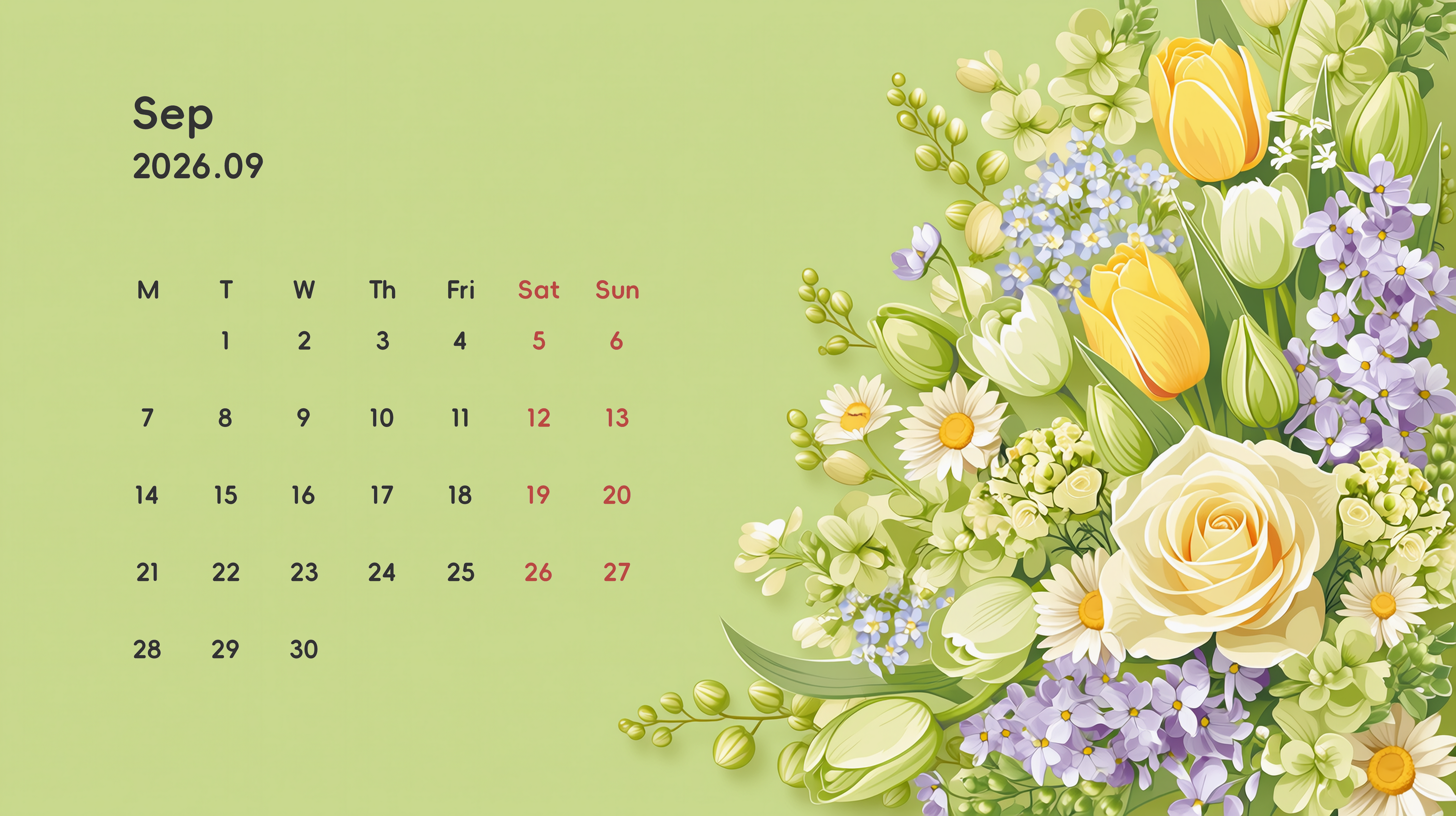 唯美的花花2026年9月日历壁纸