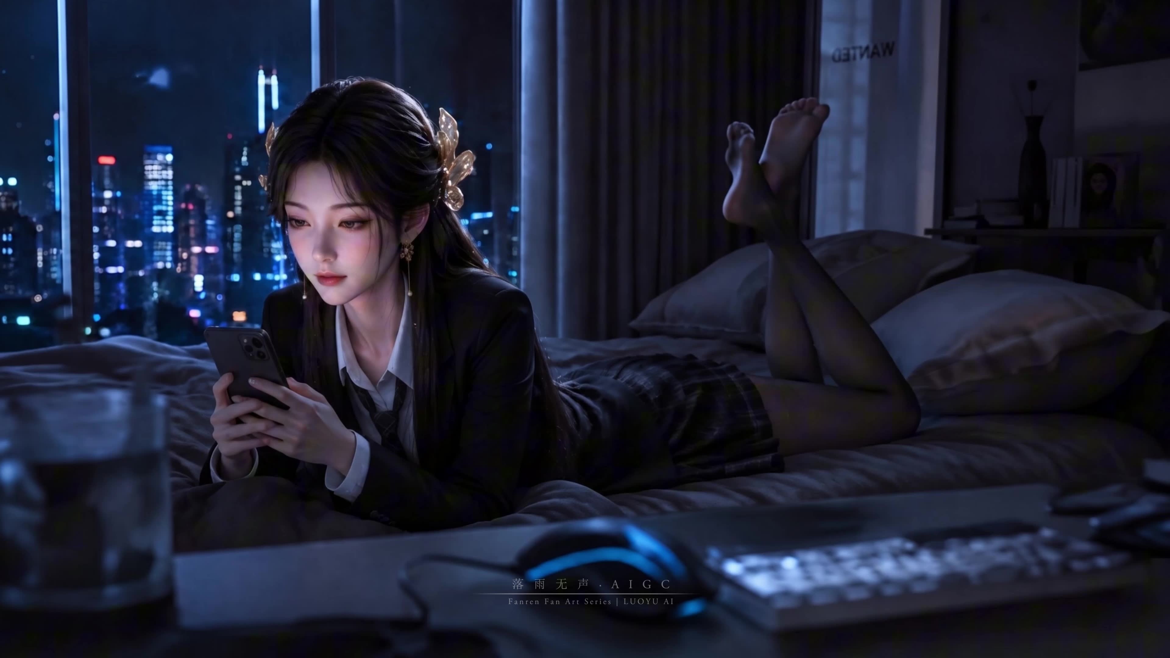 梅凝JK玩手机-凡人修仙传-落雨无声
