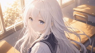 教室白发美少女