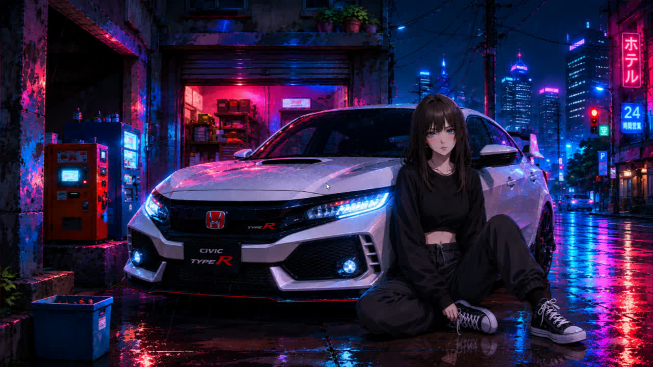 雨夜霓虹本田思域Type R