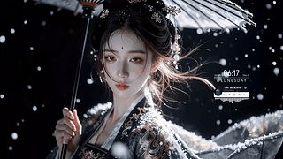 古风撑伞雪景少女