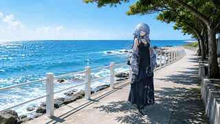 守岸人 海边 溶图壁纸