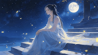 古风月圆下美女