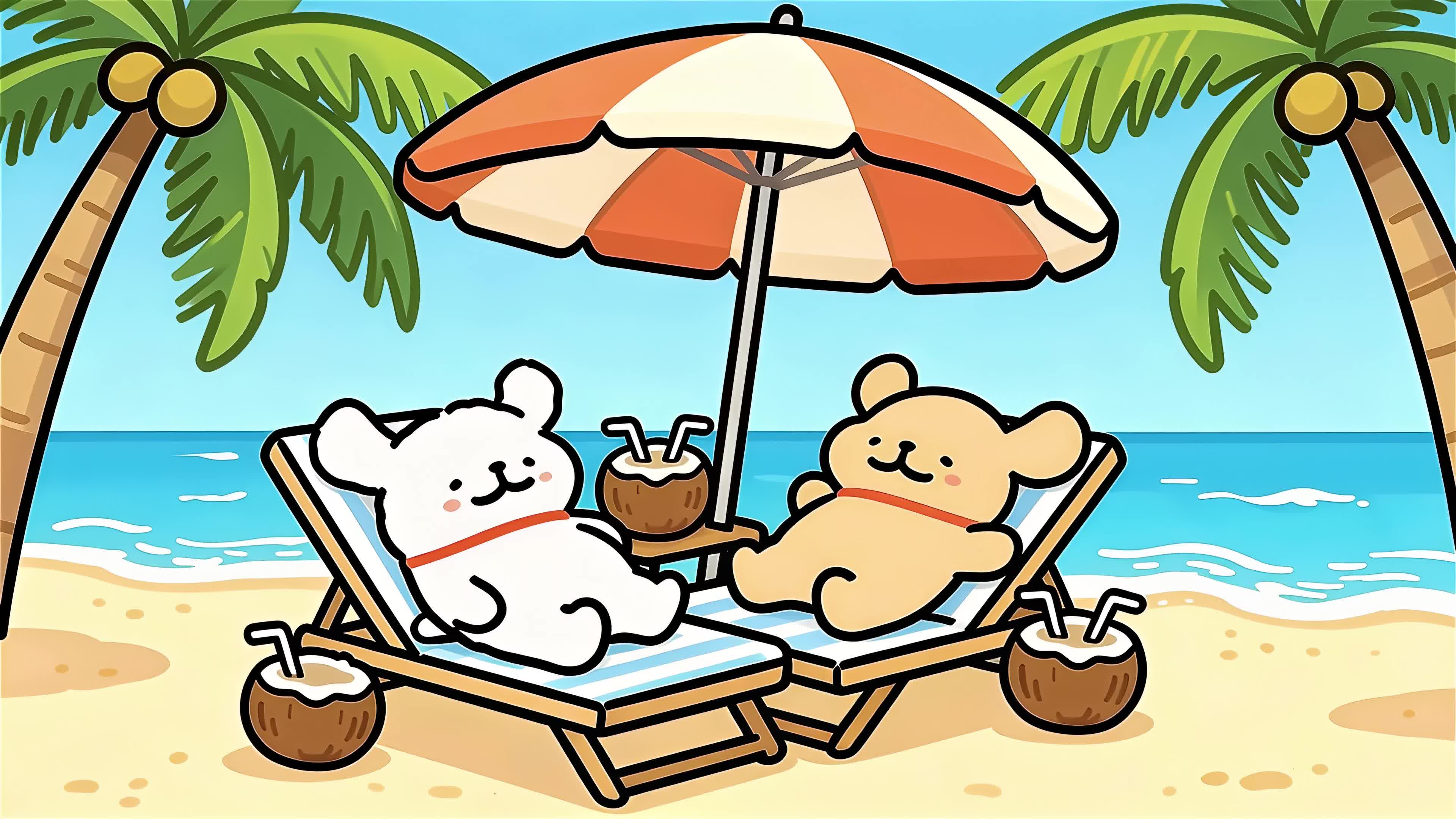 悠闲海滩线条小狗